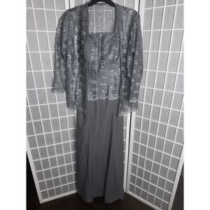 Women's Formal top Lace Mother of bride Gown Long Evening dress Size L/XL GRAY
